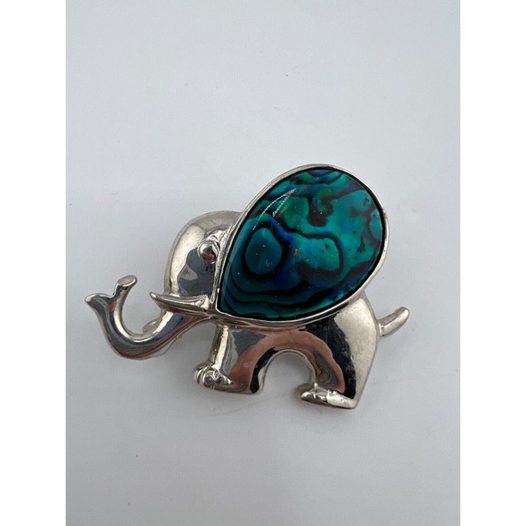 Silver Tone Elephant Brooch Pin Vintage 90s Cute Blue Adorable Estate - Picture 1 of 5